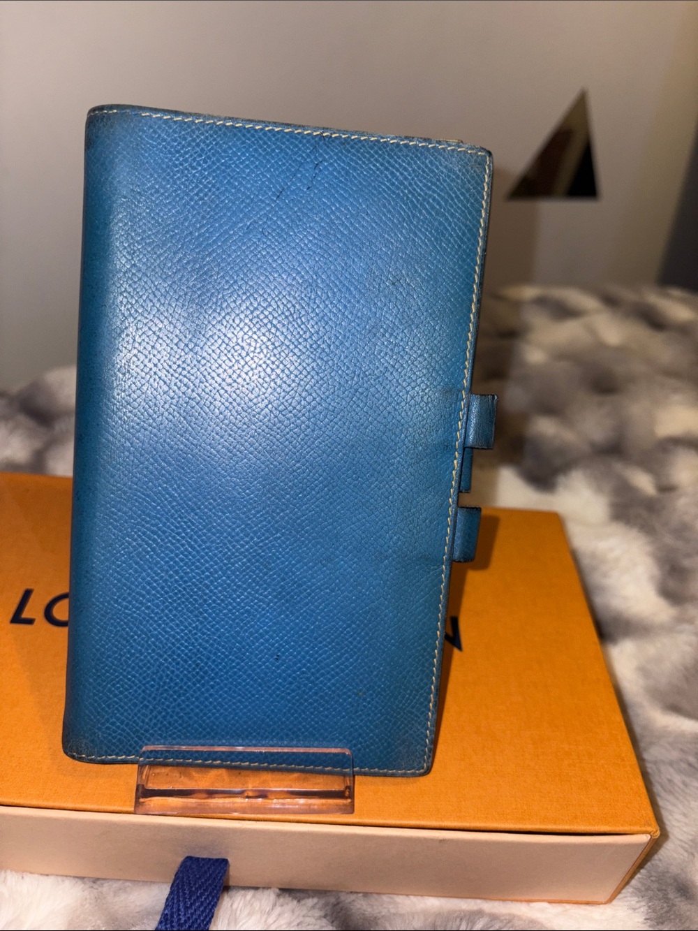 Hermes Blue Leather Agenda Cover with yellow interior